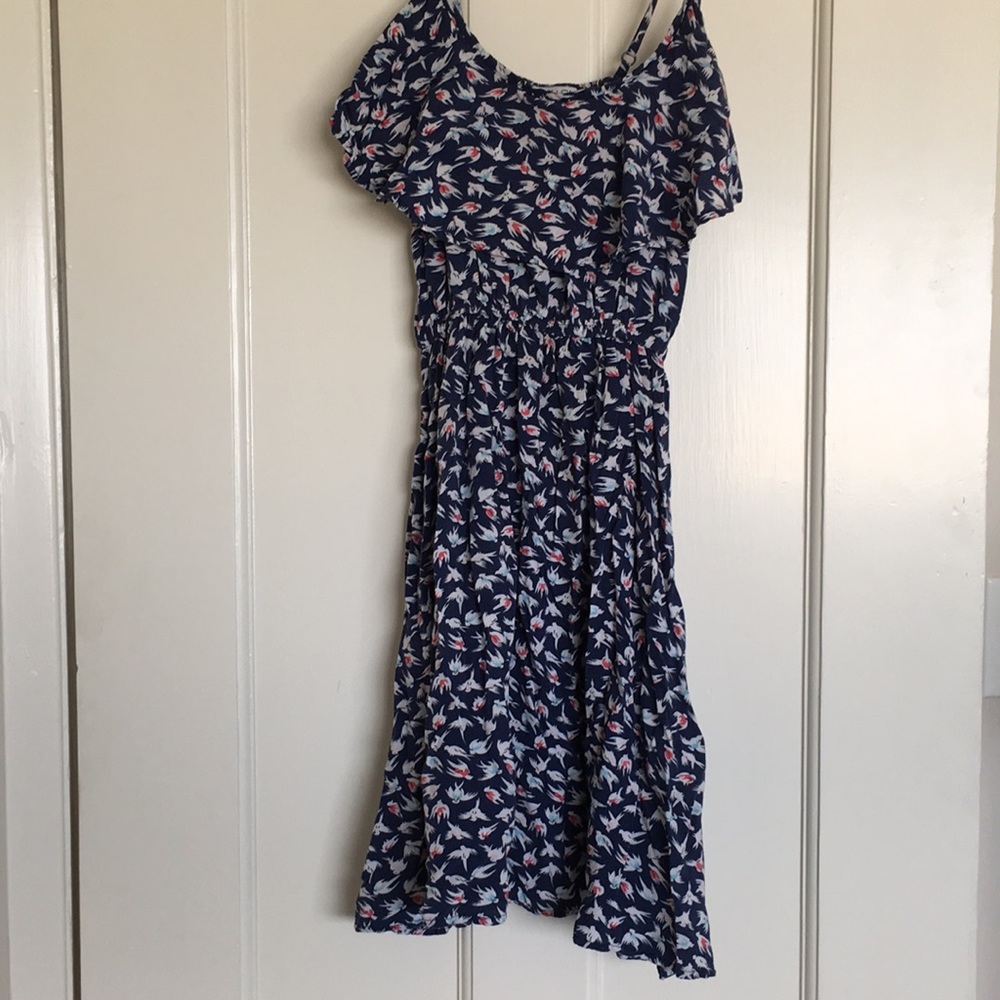 Light Sundress with Front Ruffle, Bird Fabric